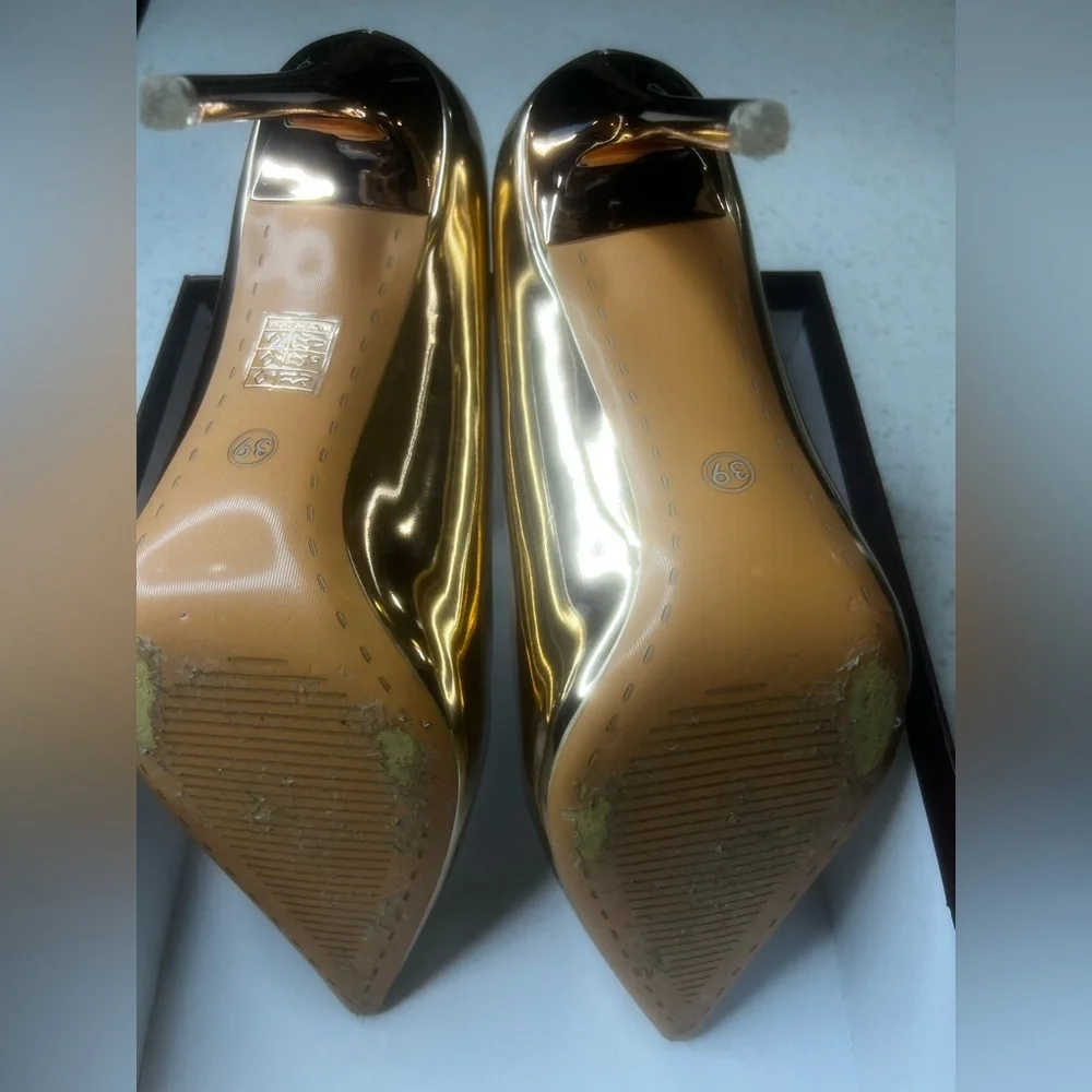 Big Tree metallic gold stiletto pumps heel party nye 39 glam maximalist 💕 ky9511